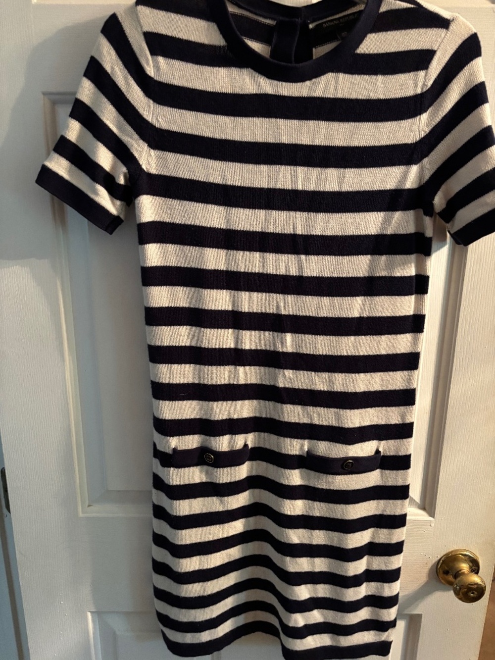 Banana Republic Short Sleeve Blue & White Dress with Pockets Size XS